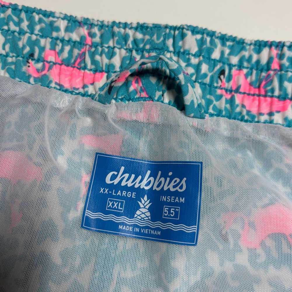 Chubbies Teal Flamingo Swim Trunks Mens XXL Lined Preppy Blue Swim Bathing Suit - Picture 7 of 7